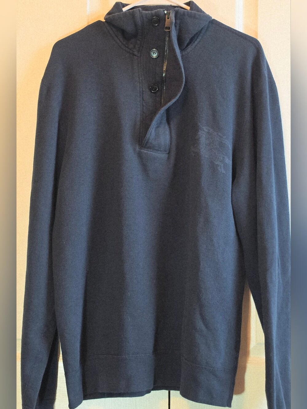 Burberry Navy Half-Zip/Button Pullover Sweatshirt